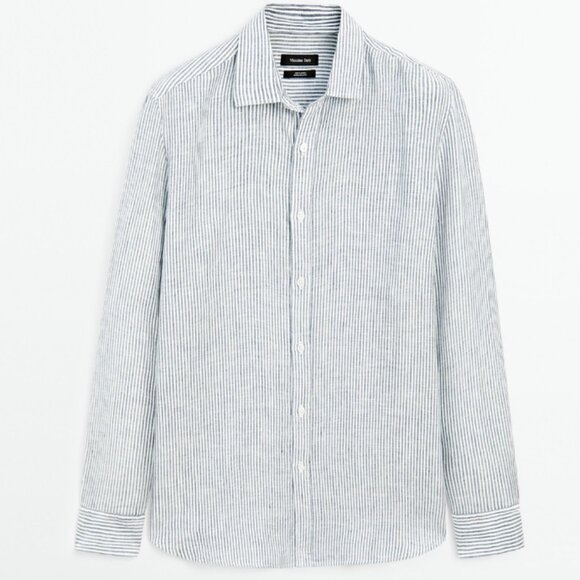 Massimo Dutti Regular Fit Striped Linen Shirt in Large - Picture 3 of 10
